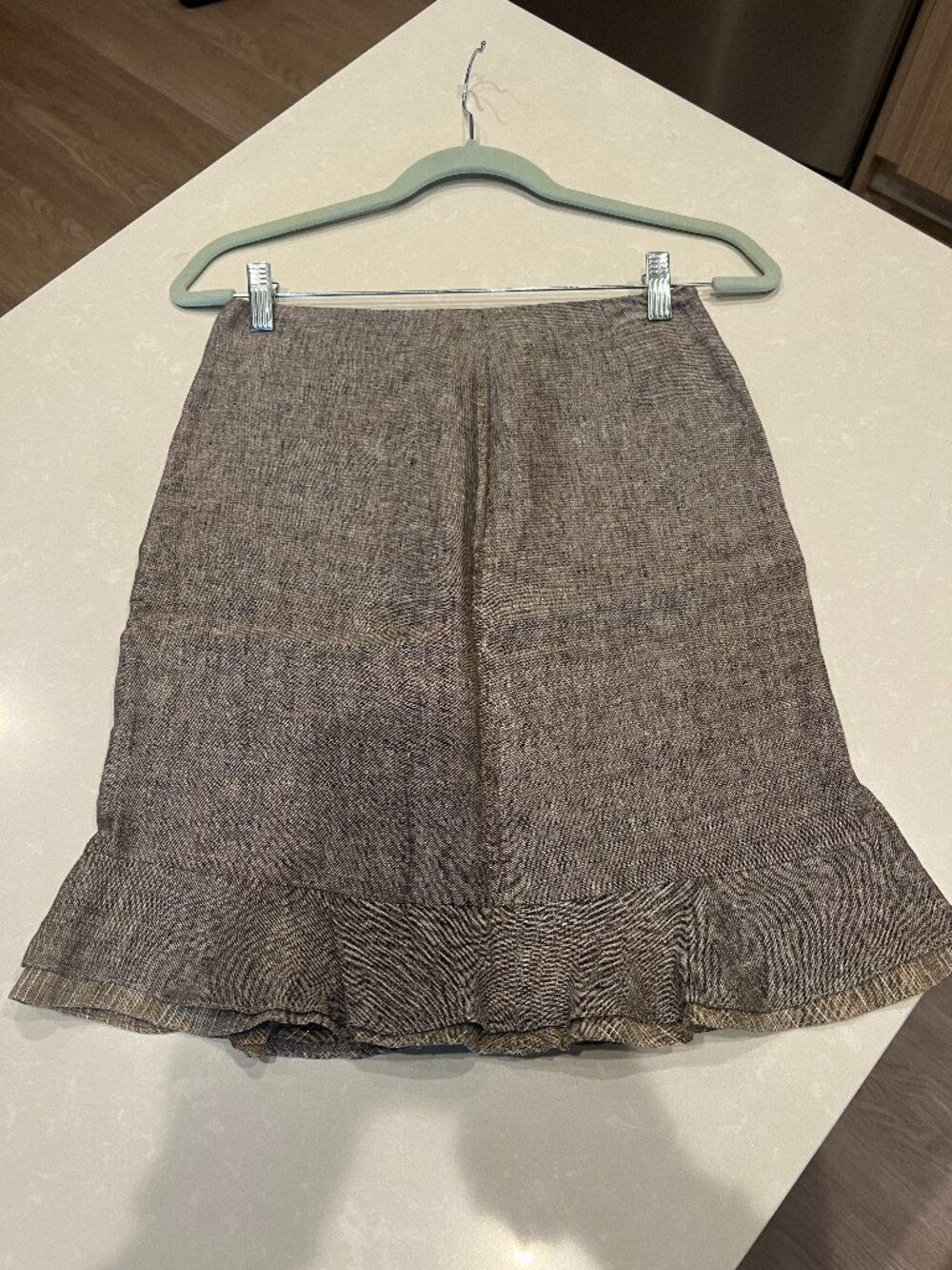 CARLA Linen Blend Ruffle Skirt Size 36 Taupe Brown Made in Turkey